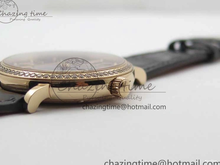 MIROTIME 1228 Durable Portofino 37mm RG V7F 1:1 Best Edition Gray Dial Diamonds Bezel on Black Leather Strap A 7089